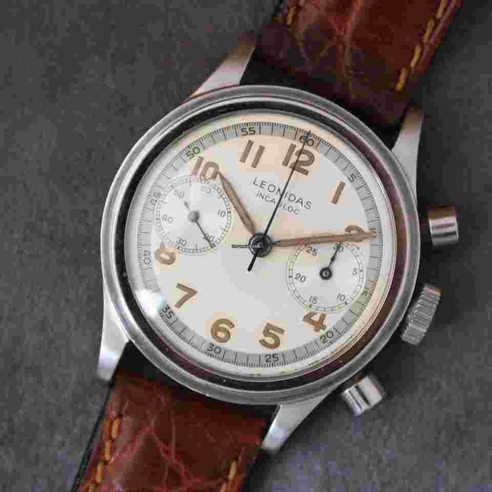 Leonidas
                           
                                 Stepcase chronograph 35mm mint condition two tone dial vintage 1930’s