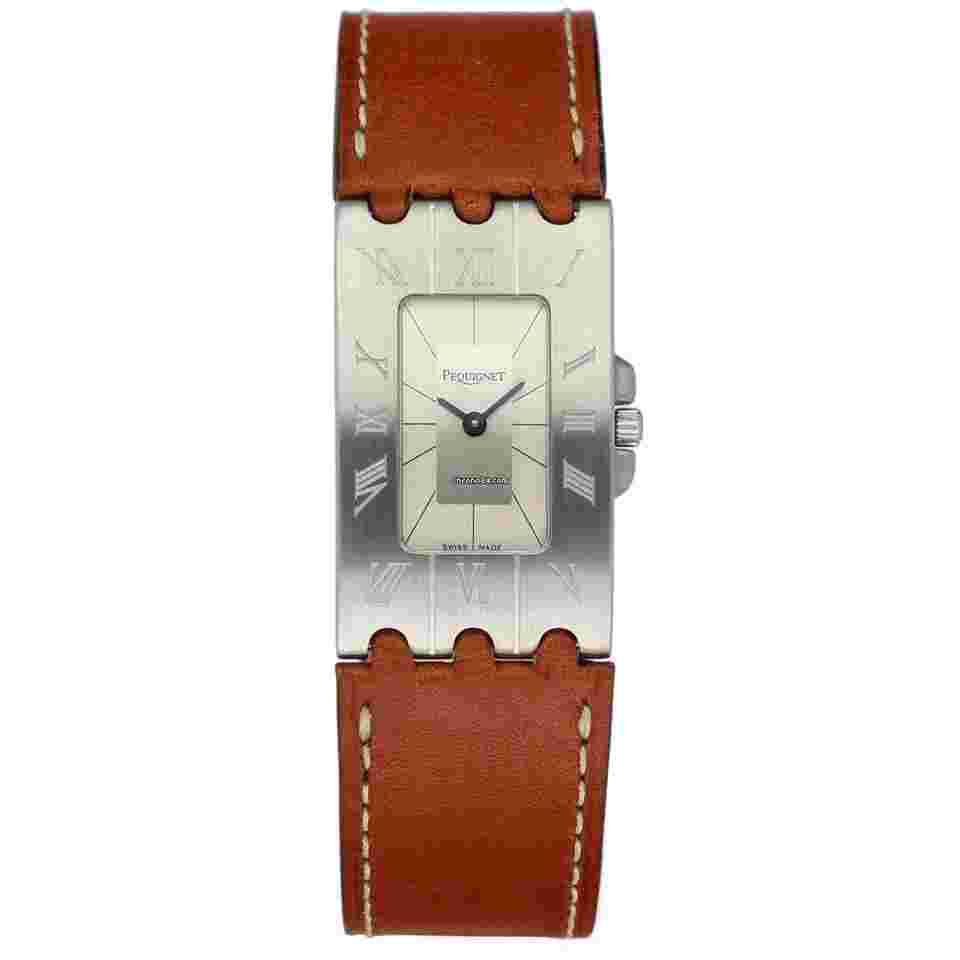 Pequignet
016 Large Rectangle 21mm Brown Leather Steel Swiss Quartz Women's Watch