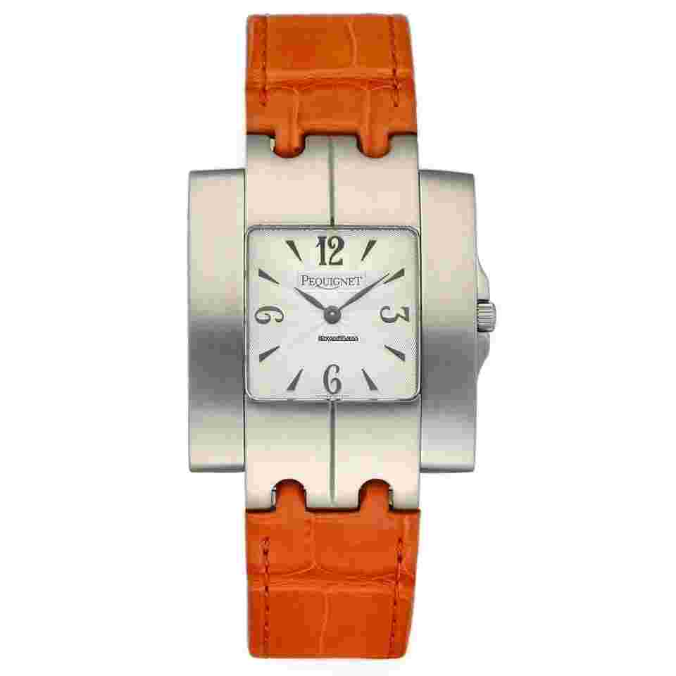 Pequignet
336 Rectangle Silver Dial 33mm Orange Leather Swiss Quartz Men's Watch