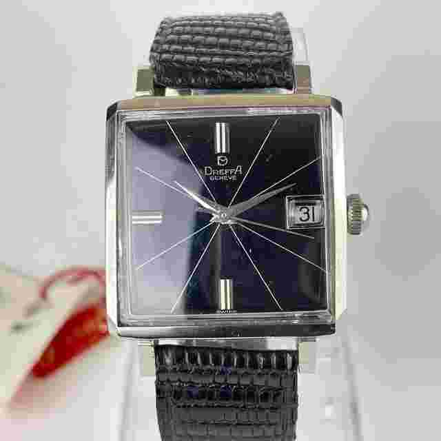 Dreffa Vintage Black Croix Dial NOS Steel Case Data 