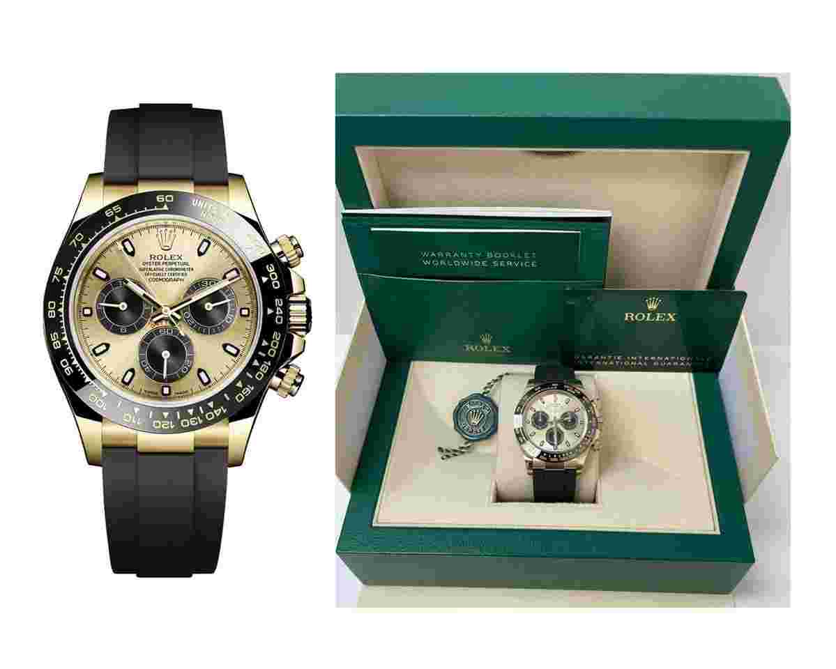 Rolex Daytona
40mm Champagne Dial with Black Subdials Black Oysterflex Strap (116518LN)