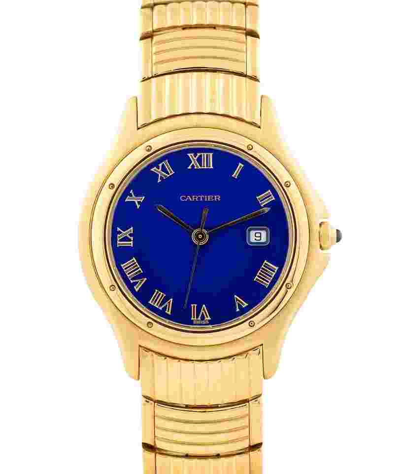 Cartier Cougar
Panthere Cougar 18k Gold 32mm Blue Dial MINT w Box & Books