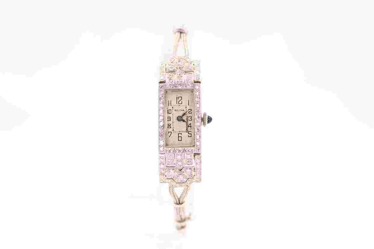 Bulova Diamond
                           
                                 Vintage Art Deco Platinum 14k White Gold & Diamonds Ladies Watch