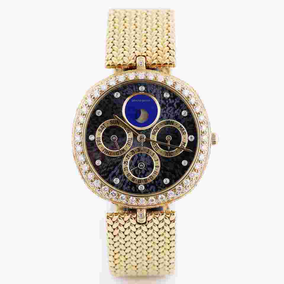 Gérald Genta
                           
                                 Perpetual Calendar | REF. G9170.4 | Lapis Lazuli and Anthracite | 18k Yellow Gold | Diamond Dial and Bezel