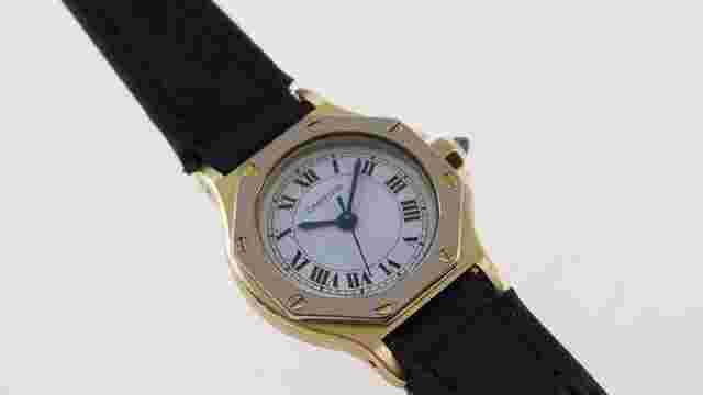 Cartier Santos 18 Karat Gelbgold Santos Octagon Automatik Damenuhr mit seltener Weißgoldlünette