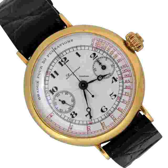 Longines
                           
                                 Chronograph Grands Prix Monopusher Porcelain dial gold 18KT 1930's
