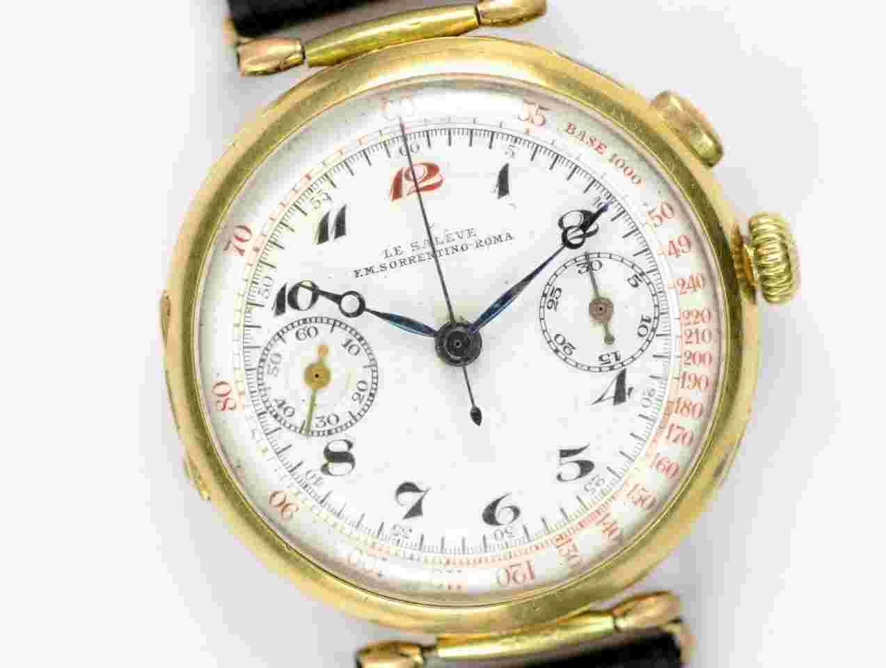 Le Saleve Chronograph 18k 750 Gold Oversize vintage 40mm Schaltrad ca. 1930