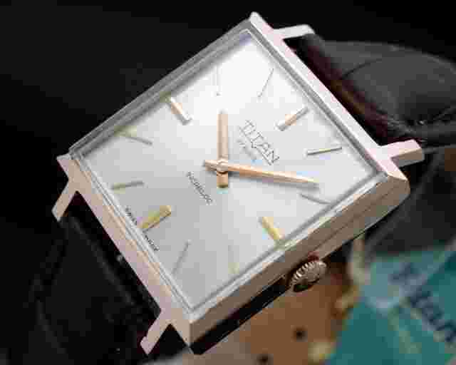 Titan New Old Stock 60's square mechanical vintage watch NOS with original hang tag and strap 