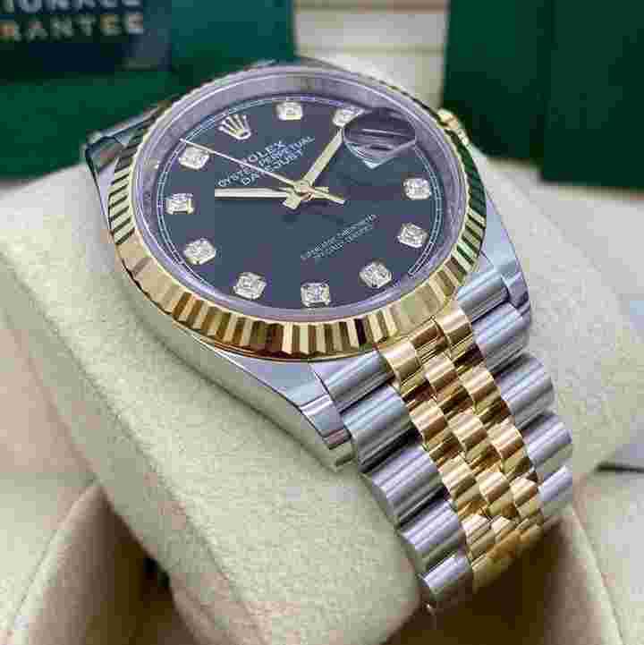 Rolex Datejust 36
                           
                                 36mm Black Diamond Dial Fluted Bezel Two Tone Jubilee 126233 NEW