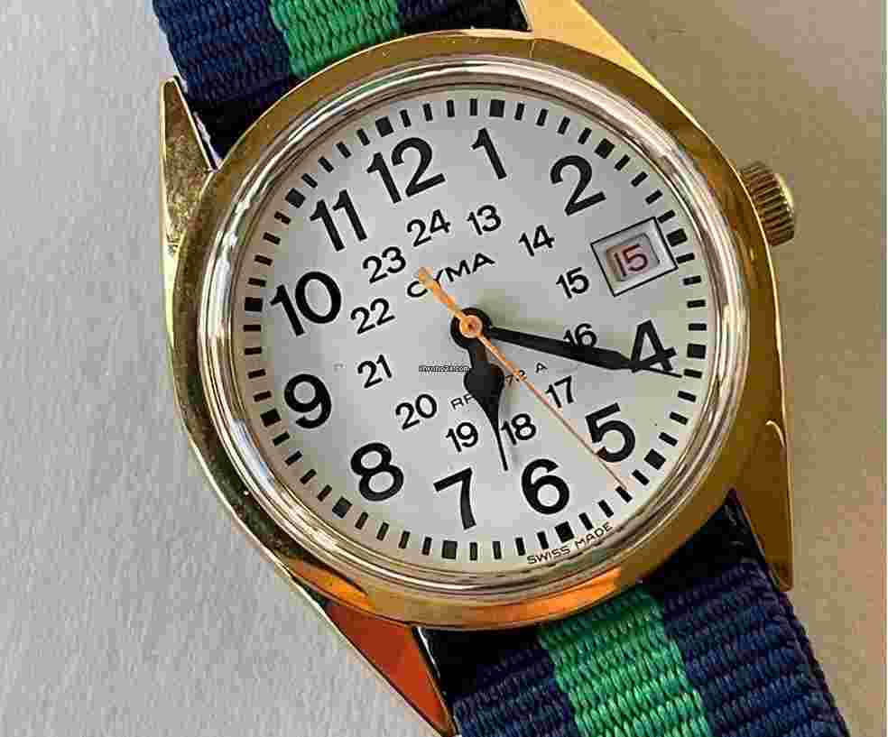 Cyma
RR 2872 A Military 24Hours Automatic Gold Capped Cal.61 QuitSet Date ScrewDown Back Swiss