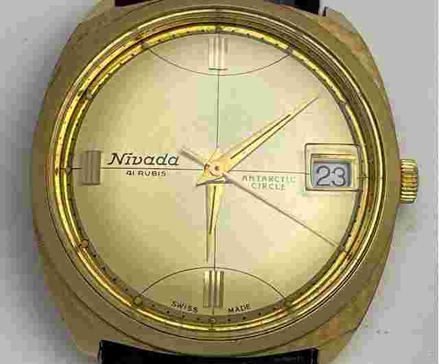 Nivada
                           
                                 Grenchen Antarctic Circle Automatic 41Rubis Date Gold Capped Screwdown Back Vintage Swiss