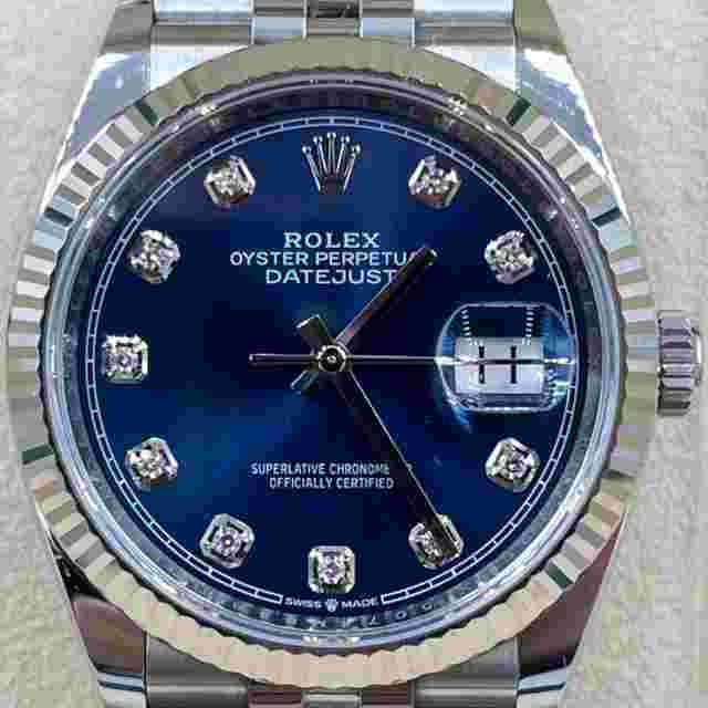 Rolex Datejust 36
                           
                                 Steel Datejust 36 Watch - Fluted Bezel - Blue Diamond Dial - Jubilee Bracelet 126234