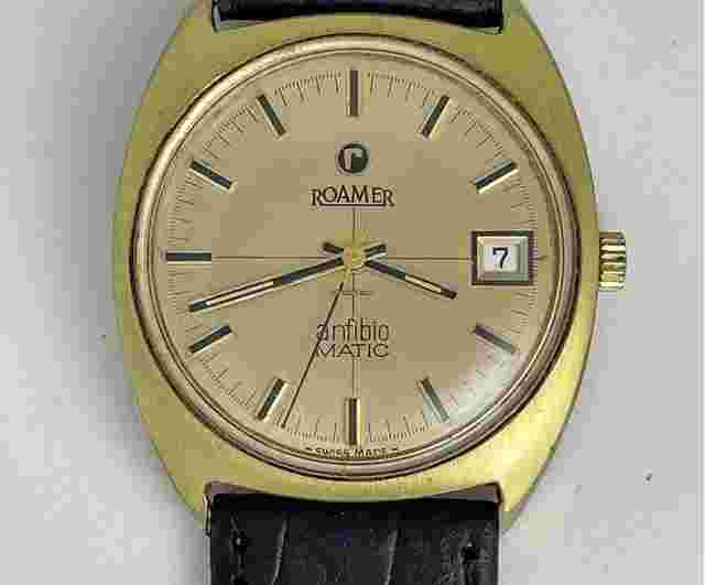 Roamer
                           
                                 Anfibio Matic Automatic Calendar Date Gold Capped Screw Down Case Back Vintage Swiss Made
