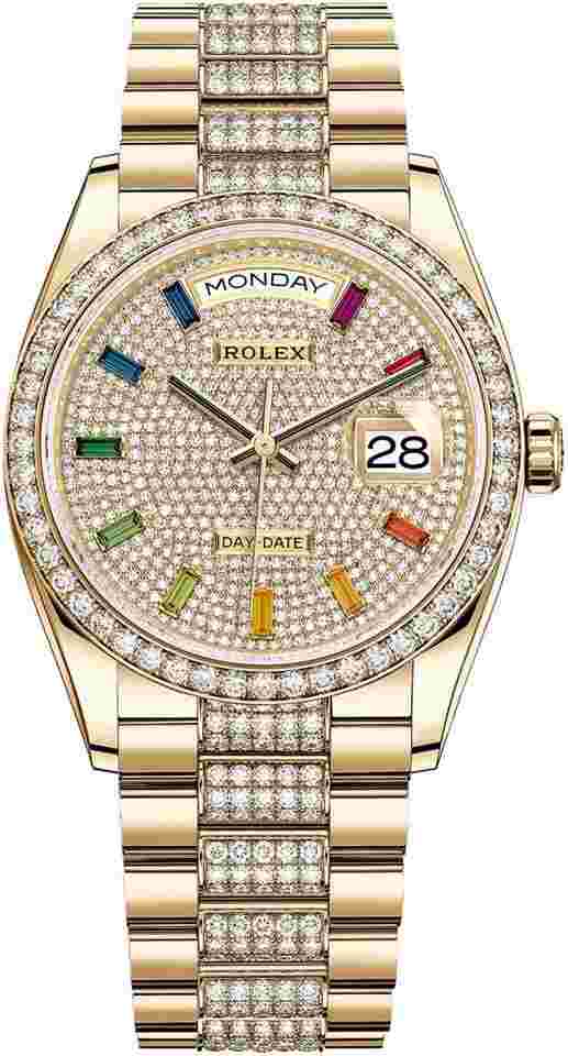 Rolex Day-Date 36
                           
                                 36mm Yellow Gold 128348RBR Pave Rainbow DB