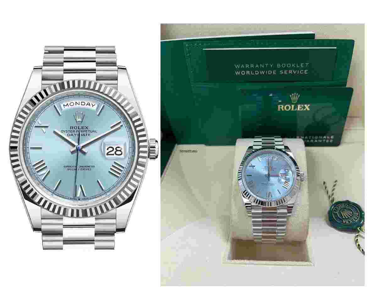 Rolex Day-Date 40
Platinum Day-Date 40 Watch - Fluted Bezel - Ice Blue Roman Dial President Bracelet 228236