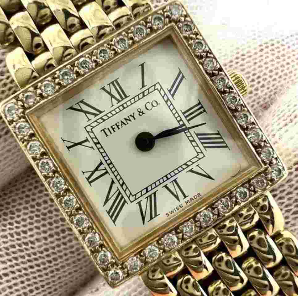 Tiffany &Co 14Kt (585) Yellow Gold Diamond Quartz Swiss Square Watch