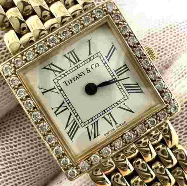 Tiffany &Co 14Kt (585) Yellow Gold Diamond Quartz Swiss Square Watch
