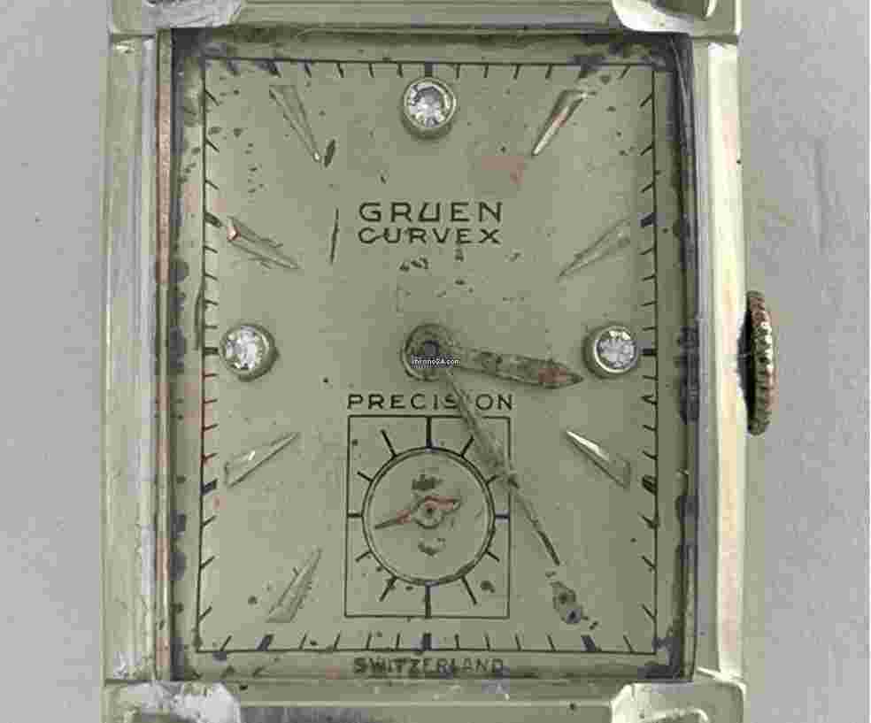 Gruen Curvex
                           
                                 Precision Solid 14K(585)White Gold Rectangular Genuine Diamond Cal440 Vintage Swiss