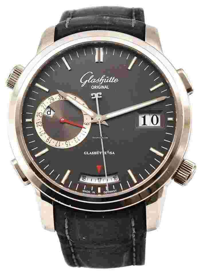 Glashütte Original Senator Diary
Terminkalendar "Diary" in White Gold on Black Alligator Strap with Grey Dial