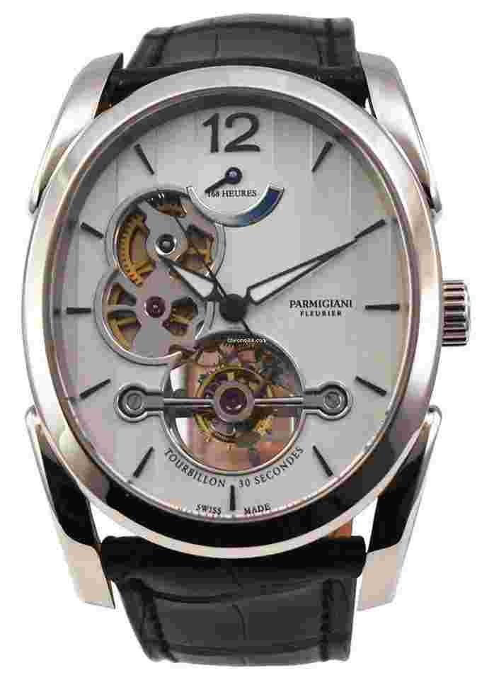 Parmigiani Fleurier
Ovale Tourbillon 45.0mm in White Gold on Black Alligator Leather Strap with Silver Dial