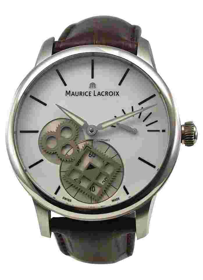 Maurice Lacroix Masterpiece
Roue Carree in Steel On Brown Crocodile Leather Strap with White Lacquered Dial