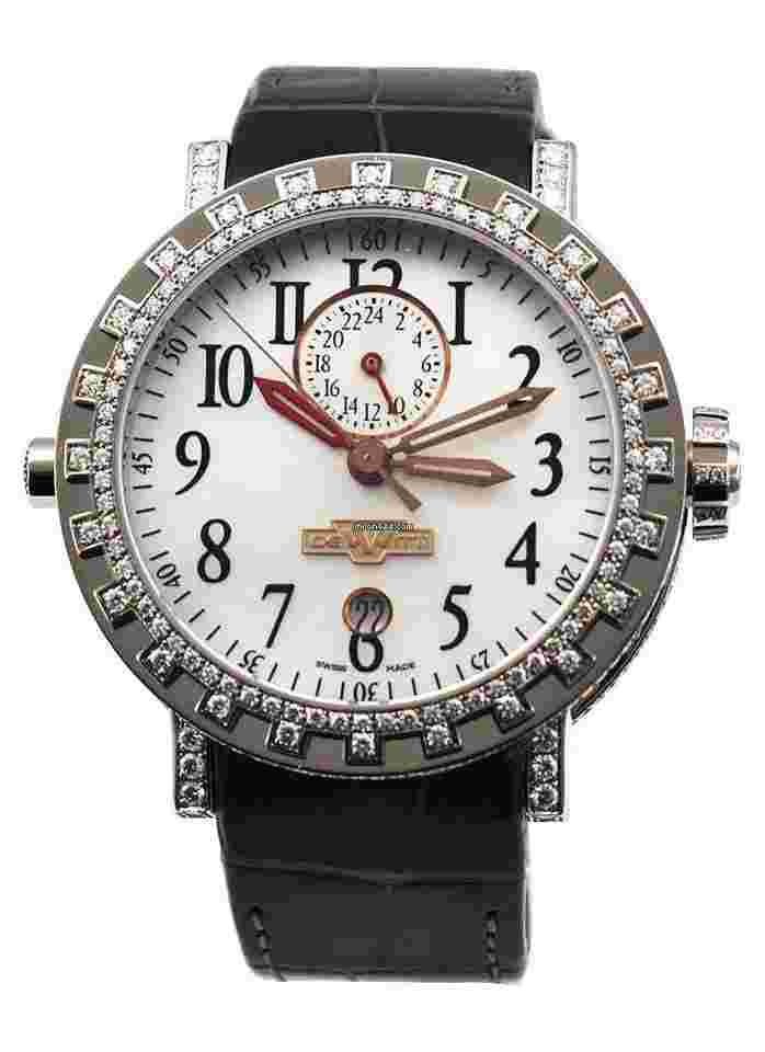 Dewitt Academia
Double Fuseau GMT II with Diamond Bezel White Gold on Strap with White MOP Dial