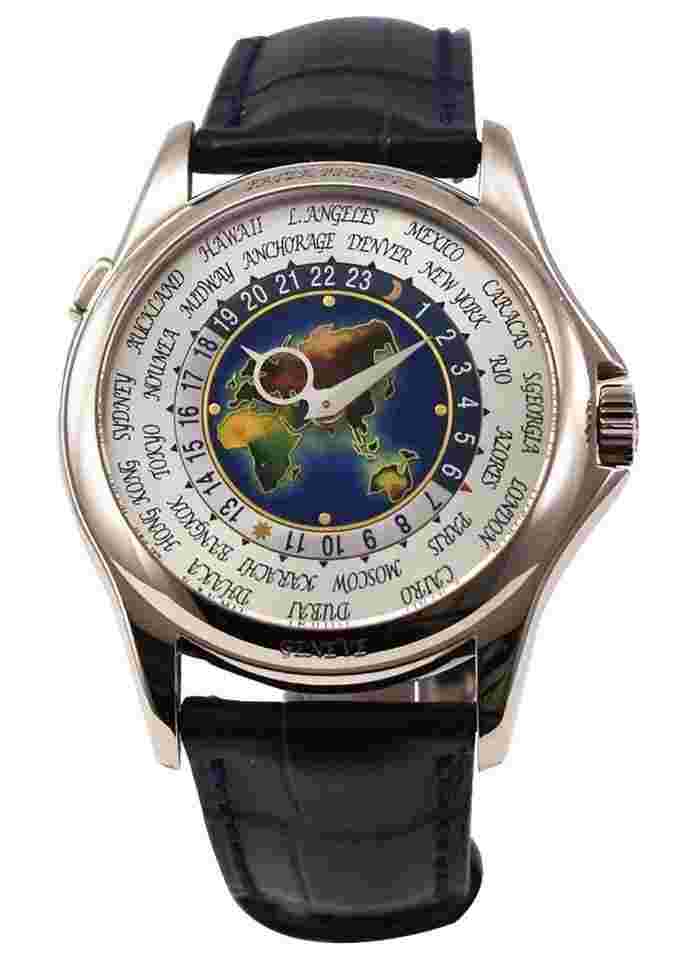 Patek Philippe World Time 5131G World Time in White Gold on Black Crocodile Leather Strap with Cloisonne Dial
