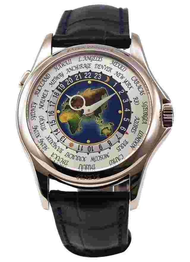 Patek Philippe World Time 5131G World Time in White Gold on Black Crocodile Leather Strap with Cloisonne Dial