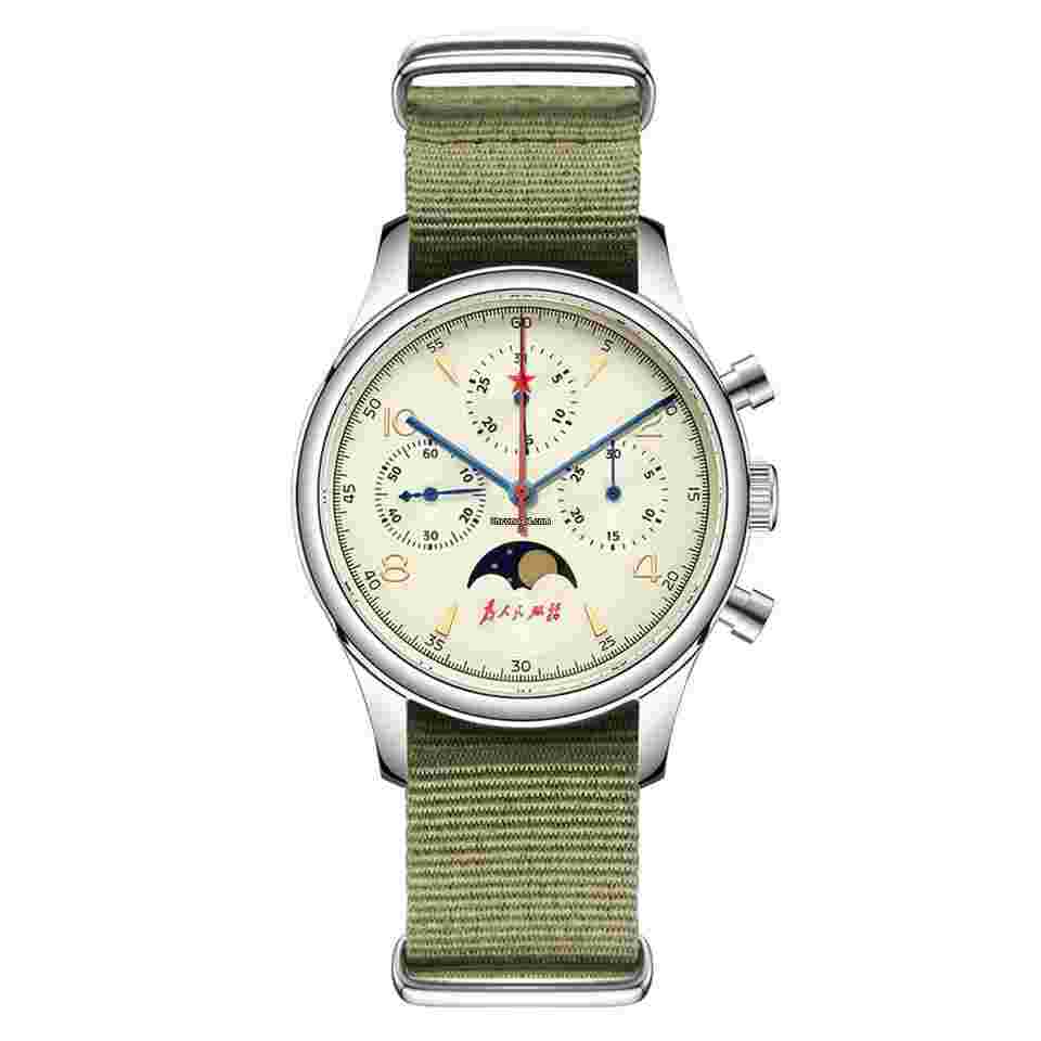 Sea-Gull
                           
                                 1963 40mm Vintage Moonphase Chronograph Watches ST1908 Movement Sapphire Gooseneck Clocks