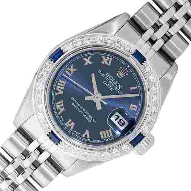 Rolex Oyster Perpetual Lady Date
                           
                                 Factory Blue Roman Diamond Watch 69240 Steel and 18K Gold