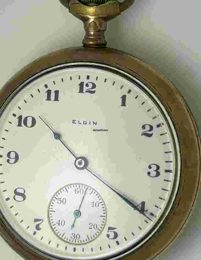 Elgin
                           
                                 Antique Gold Filled Pocket Watch White Porcelain Dial Screw Down Case Back Made in USA
