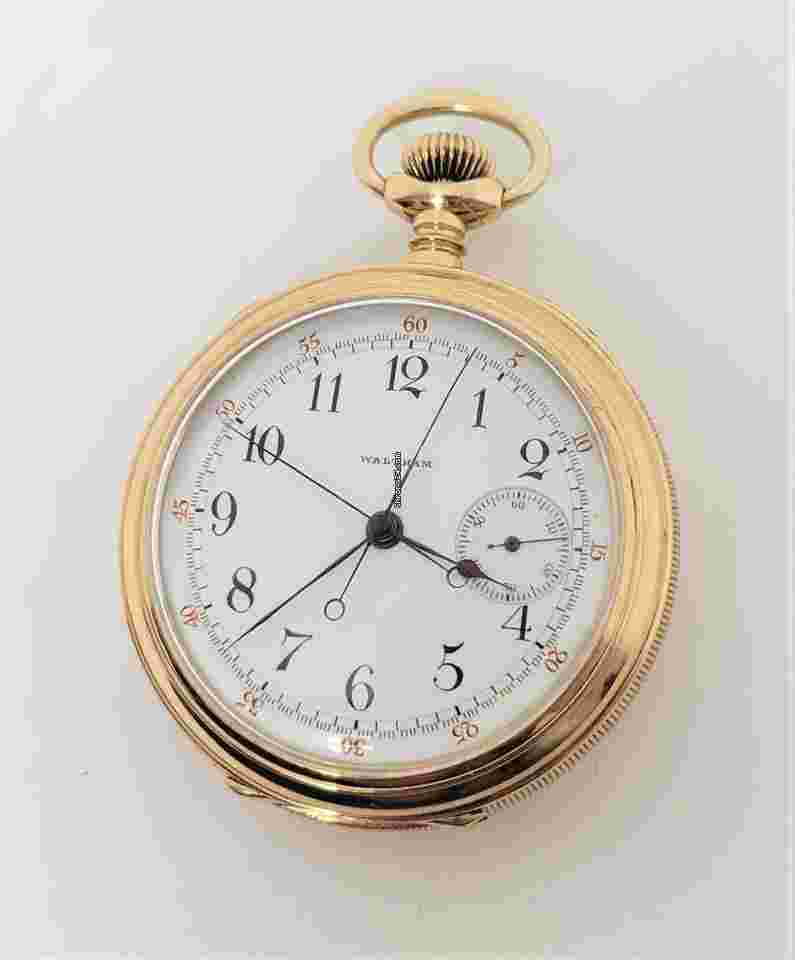 Waltham
                           
                                 Antique Solid & Heavy 14k WALTHAM Chronograph Open Case Pocket Watch Very Rare