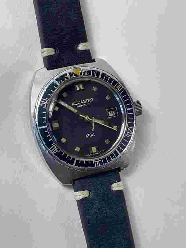 Aquastar
                           
                                 Geneve Atoll Diver Automatic Date Screw Down Case Back Stainless Steel Vintage Swiss Made