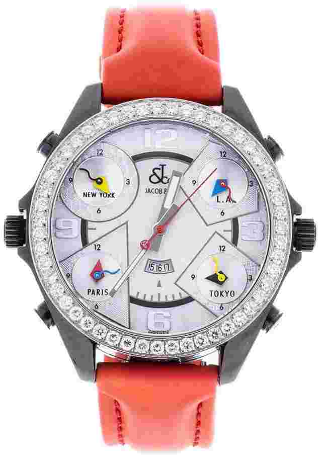 Jacob & Co. Five Time Zone
                           
                                 The Monster Five Time Zone Watch 47mm Steel Case Dial and Subdial Rubber Bracelet JC27BC NEW - Warranty: