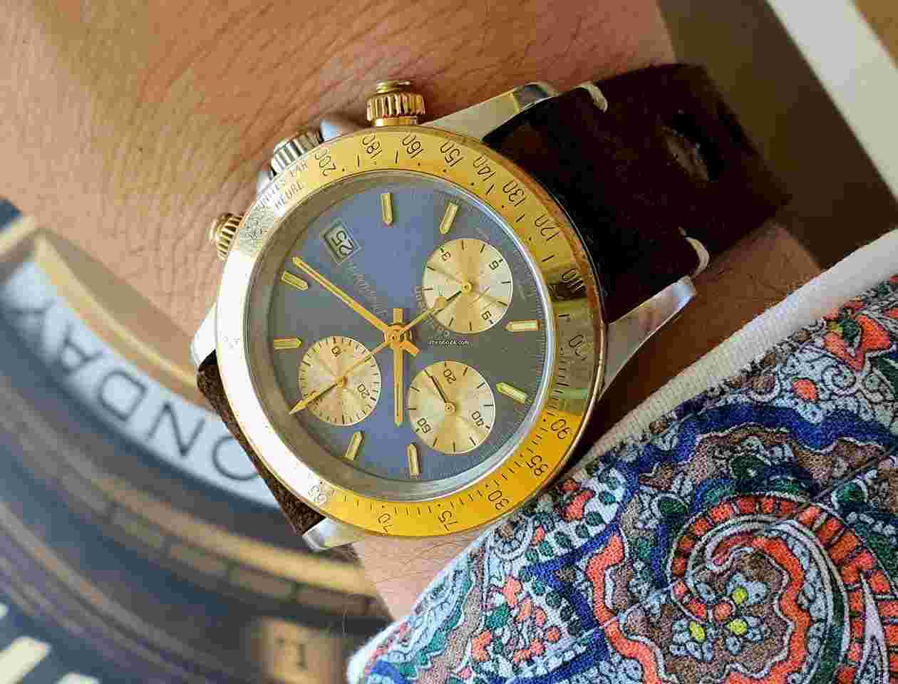 Philip Watch Caribe
                           
                                 Caribbean Chronograph Gold 18k Steel Oversize Rare Vintage Diver Watch Blu Dial