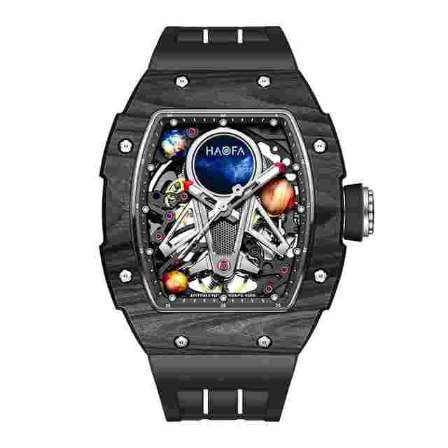 HAOFA 3D SPACESHIP AUTOMATIC MOVEMENT CARBON FIBER 5ATM MEN WATCH 1971 