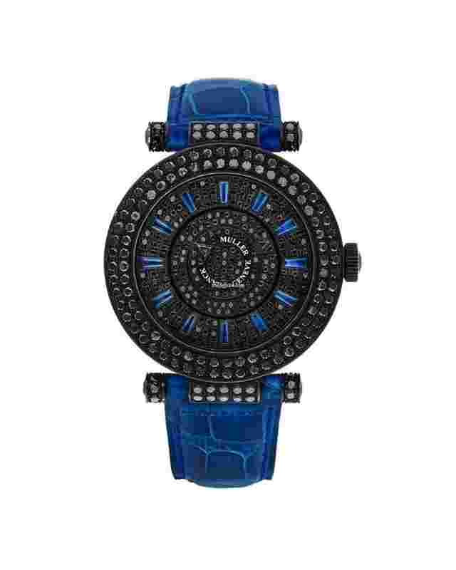 Franck Muller Double Mystery
                           
                                 Ronde Double Mystery 18K White Gold PVD & Black Diamond & Sapphires Ladies Watch