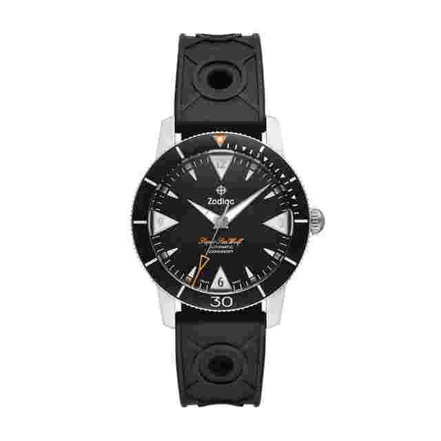 Zodiac Sea Wolf
                           
                                 ZO9212 Super Sea Wolf Steel 39 mm Black Dial Rubber Automatic Diver Men's Watch