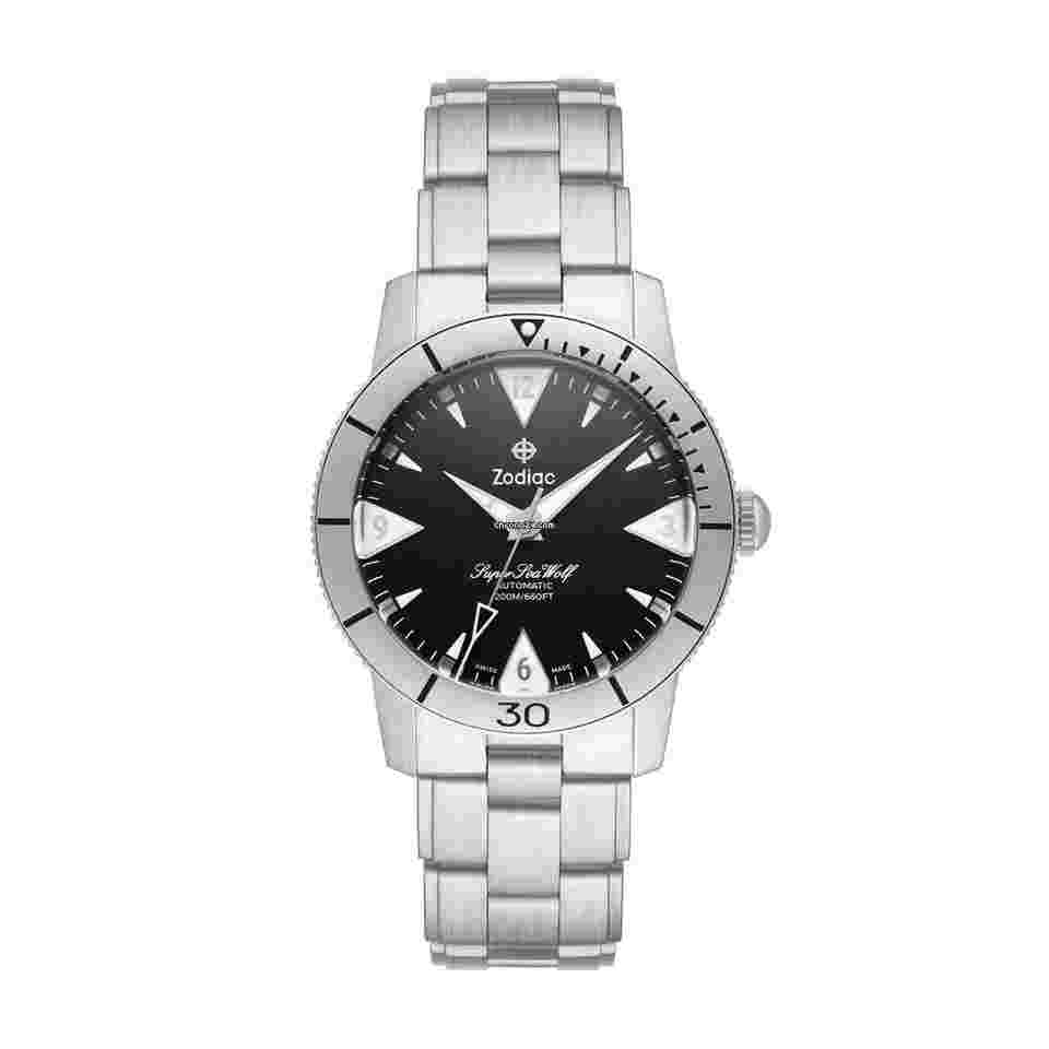 Zodiac Sea Wolf
ZO9213 Super Sea Wolf Stainless Steel 39 mm Black Dial Automatic Men's Watch
