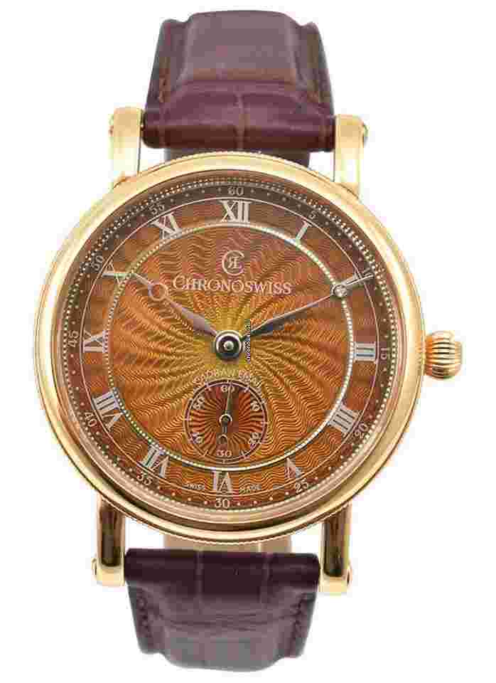 Chronoswiss Sirius
Artist in Rose Gold on Brown Leather Strap with Brown Guilloche and enamel dial