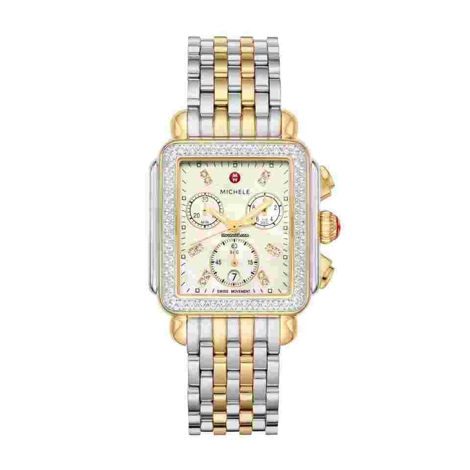 Michele Deco
                           
                                 MWW06A000776 Deco 33 mm Two Tone Steel Diamonds MOP Quartz Women's Watch