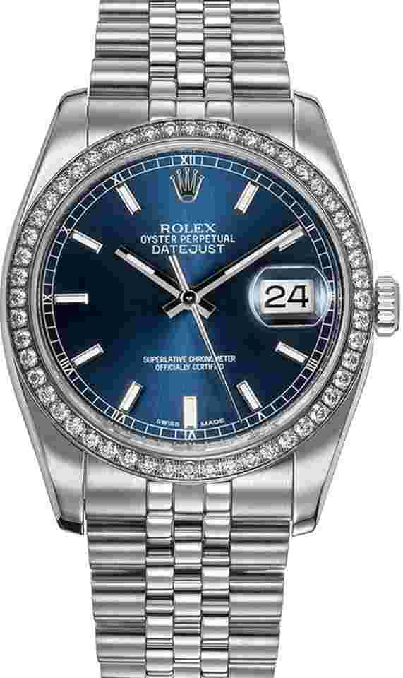 Rolex Datejust 36
                           
                                 Stainless Steel Factory Diamond Bezel & Blue Index Dial on Jubilee Bracelet 116244
