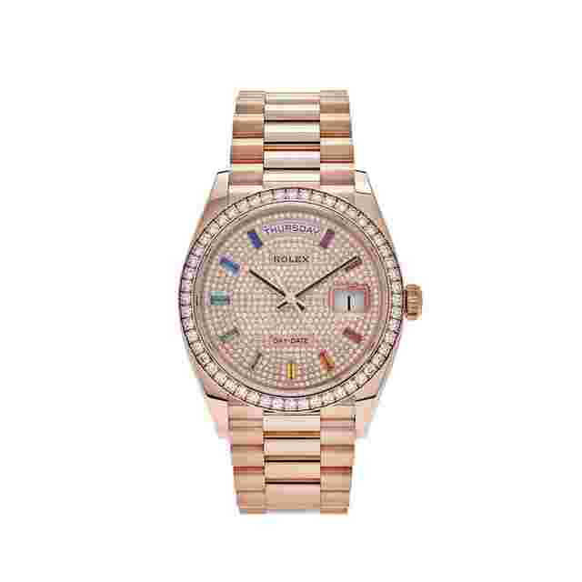 Rolex Day-Date 36
                           
                                 128345RBR Rose Gold Rainbow Diamond Pave Dial (2021)