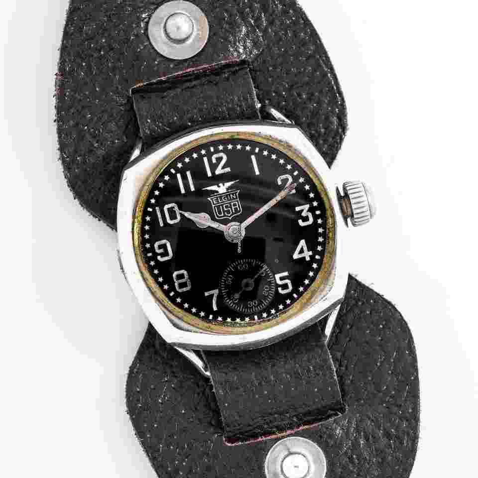 Elgin
1919 Vintage Elgin Post-WWI Era Military Star Dial Watch in Nickel ( 14421)
