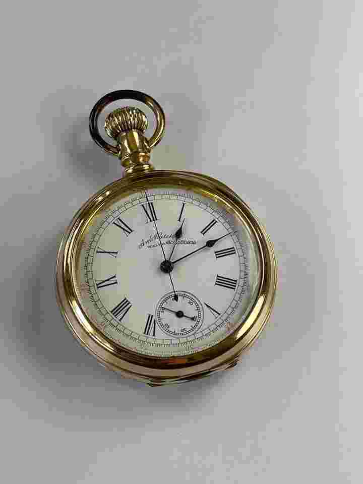 Waltham
                           
                                 Chronograph Housed Pristine Pocket Watch Gold Capped White Porcelain Dial Antique USA