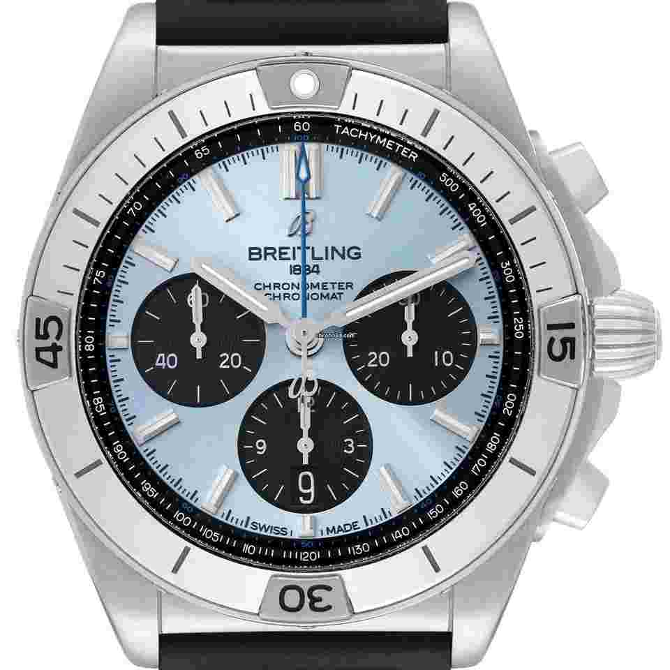 Breitling Chronomat
B01 Ice Blue Dial Steel Mens Watch PB0134 Box Card