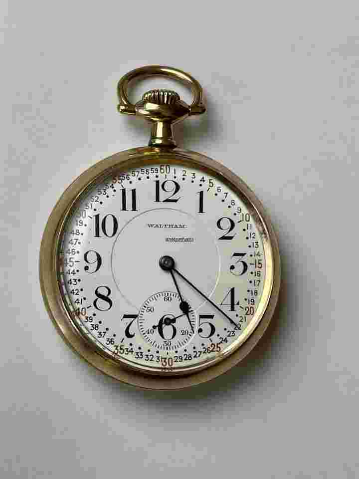 Waltham
                           
                                 Railroad Gold Capped Porcelain Montgomery 3D Dial Screw Down Back Antique Pocket Watch USA