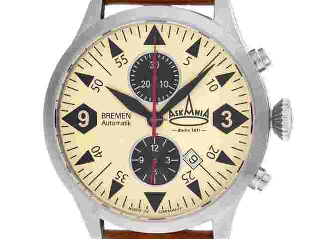 Askania Bremen
                           
                                 Stahl Automatik Armband Leder 43mm Ref.BRE-4401 Box&Pap. Full Set Neu