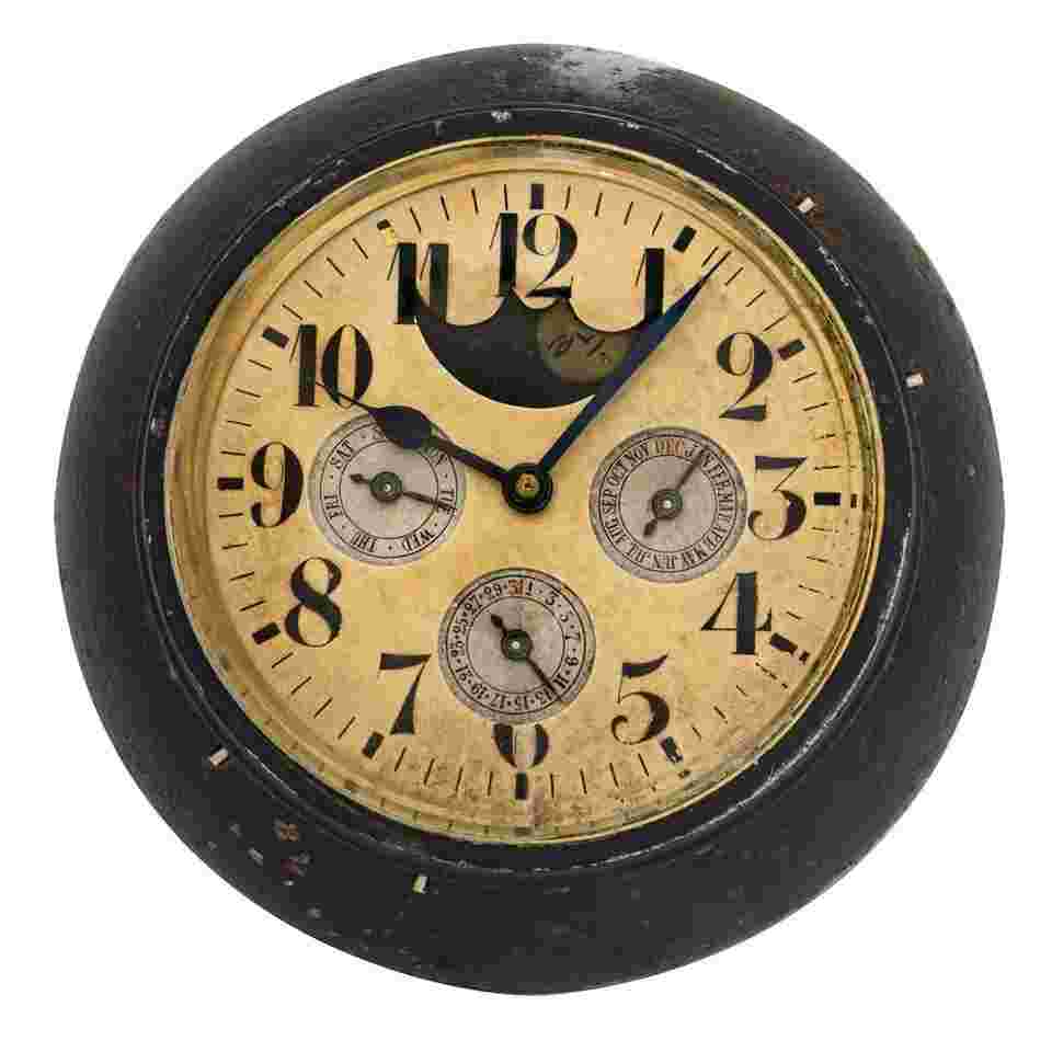 Depose R.U. Desk Clock Brass & Gunmetal Swiss Full Calendar