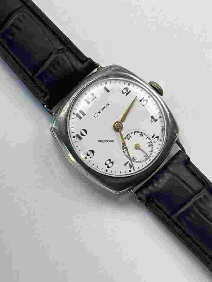 Cyma
Military Trench Solid Silver 875 WWI 1916 White Porcelain Dial Red 12 Antique Swiss Made